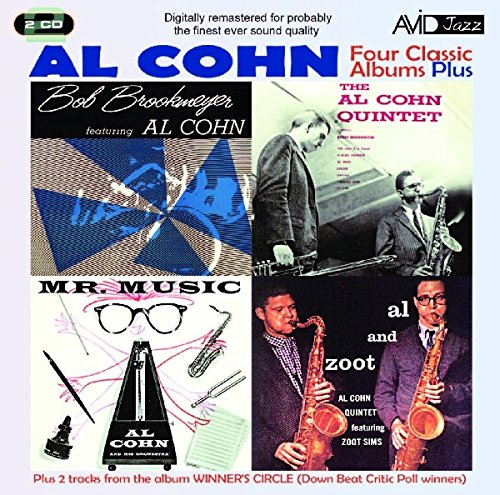 "CD cover featuring Al Cohn, with four album collages and text on a white background."