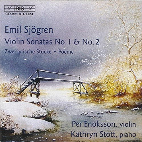 CD cover for Emil Sjögren’s Violin Sonatas with a winter landscape.