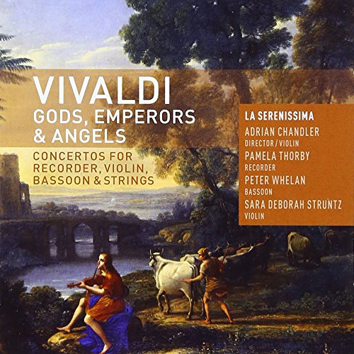 "CD cover featuring a classical painting with text overlay describing Vivaldi concertos."