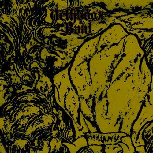 Yellow CD cover for Orthodox - Baal, with swirling patterns and a hand.