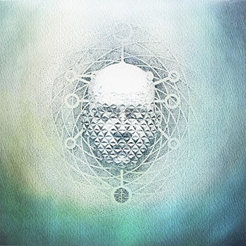 Vinyl record cover with a detailed, geometric, white design on blue.