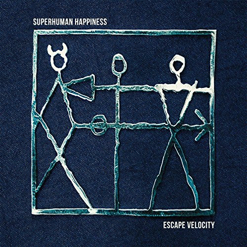 "Blue album cover with white stick figures and 'Escape Velocity' text."