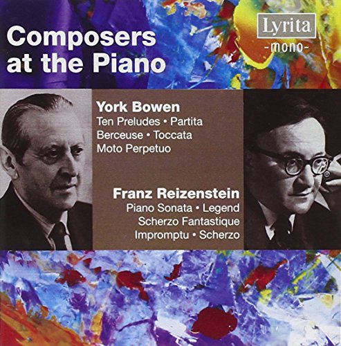 "CD cover with black and white portraits of two men and colorful abstract background."