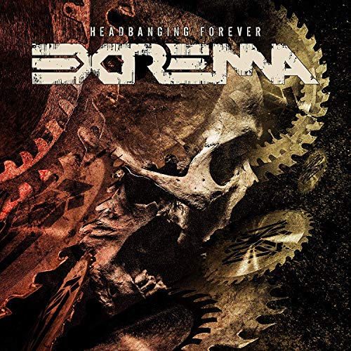 Album cover for Extrema’s “Headbanging Forever” featuring a skull and gears.