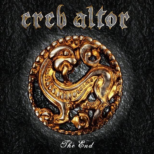 Ereb Altor album cover: ornate gold dragon on black textured background.