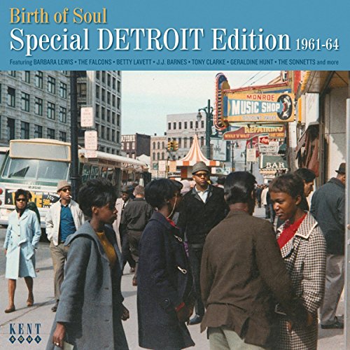 "CD cover featuring a 1960s street scene with people walking and a music shop sign."