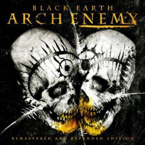"Album cover featuring two skulls with black markings and yellow accents on a black background."