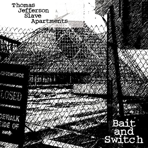 Black and white album cover with chain-link fence and text.