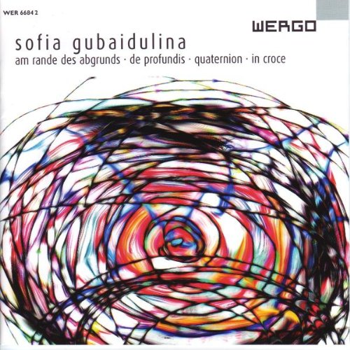 A CD cover featuring abstract, swirling lines in multicolored hues on a white background.