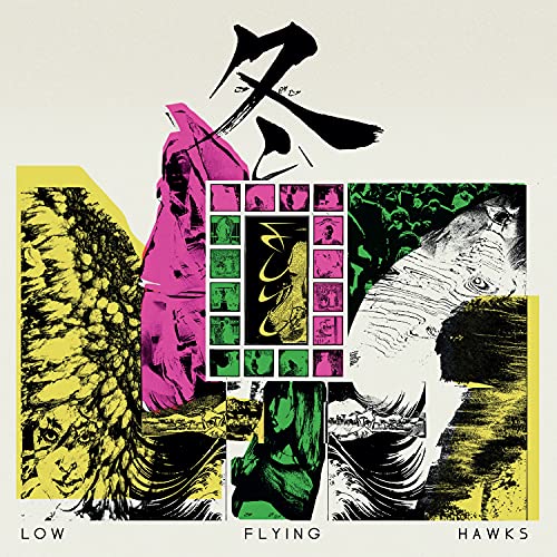 CD cover with hawk imagery, collage of figures, and bold colors.