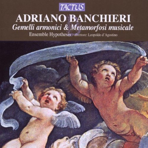 "CD cover with cherubs holding a ribbon, brown background, and white text."