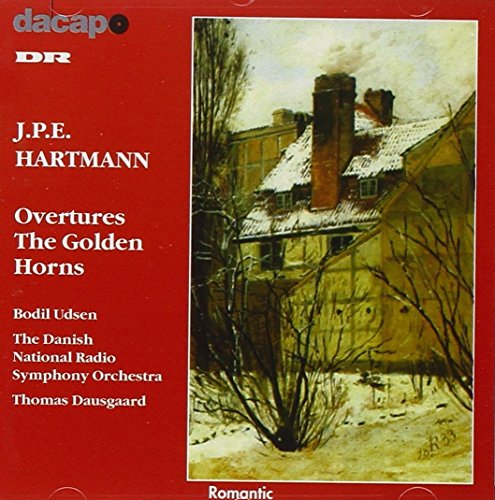 CD cover for Hartmann’s “Overtures/The Golden Horns” featuring a snowy building.