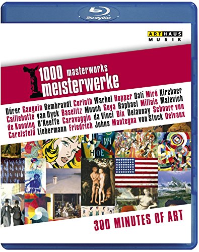 "Blu-ray disc case with a white and red cover featuring a images of famous paintings."