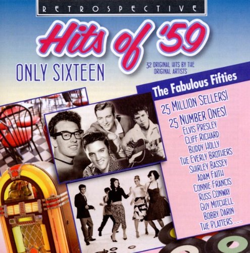 CD cover for "Hits of '59" featuring 1950s musicians and a jukebox.