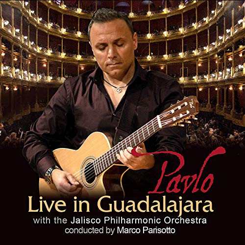 CD cover featuring a man playing guitar, with text "Pavlo Live in Guadalajara".