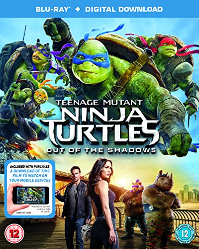 Blu-ray cover for "Teenage Mutant Ninja Turtles: Out of the Shadows" movie.