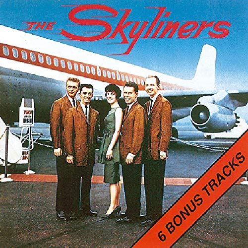 "CD cover featuring The Skyliners, a group of five posing in front of an airplane."
