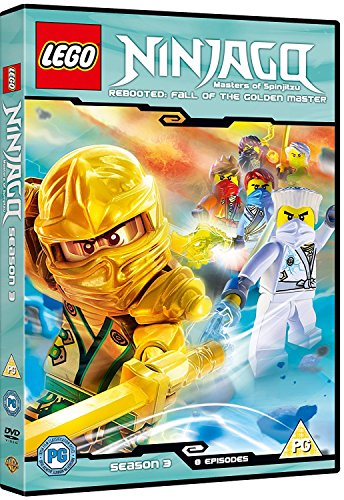"Lego Ninjago DVD case featuring ninja characters and Lego logo on a blue background."