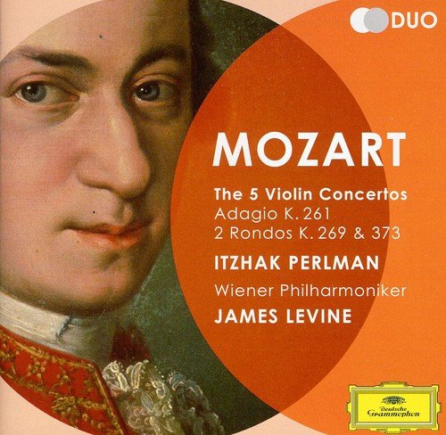 Mozart CD cover featuring a portrait of Mozart and text describing the music.
