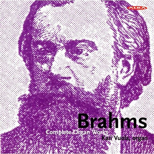 CD cover with purple halftone image of Brahms and text "Brahms Complete Organ Works".