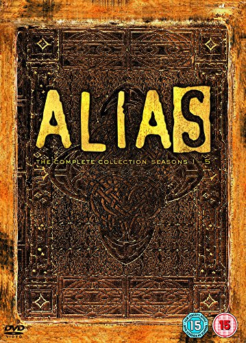 "Brown leather-bound DVD cover with 'ALIAS' in yellow and 'COMPLETE COLLECTION' text."