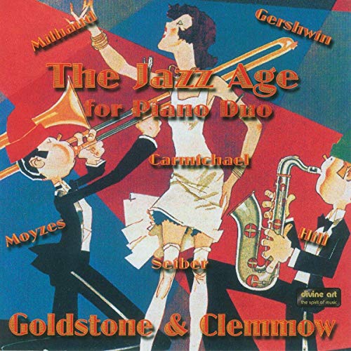 CD cover: stylized musicians, instruments, and text "The Jazz Age for Piano Duo".