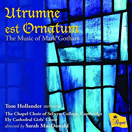 "Blue stained-glass window on a CD cover with yellow and white text."