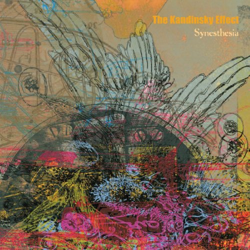 The image is a music album cover. #### Alt Text: "Album cover with abstract, colorful, layered drawings and text 'The Kandinsky Effect - Synesthesia'."