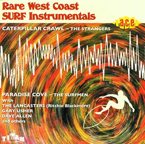CD cover: swirling orange and green design with a silhouetted surfer.