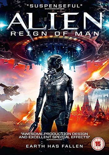 DVD cover for "Alien Reign of Man" featuring a futuristic astronaut in a dark suit.