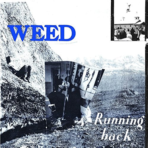 Black and white album cover with "WEED" and "Running back" text, featuring winter scene.