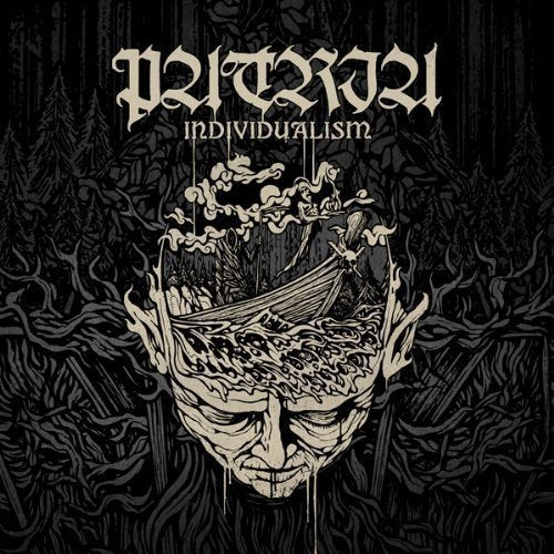 "Album cover art featuring a face with a boat on its head, dark background."