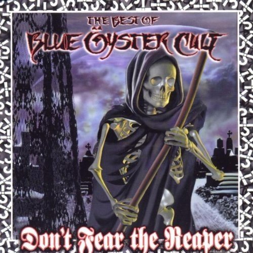 "Album cover featuring a hooded skeleton holding a scythe in a graveyard."