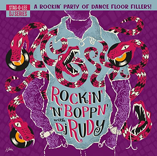 Vinyl record cover with a snake design and bold text: "Rockin' N Boppn'".
