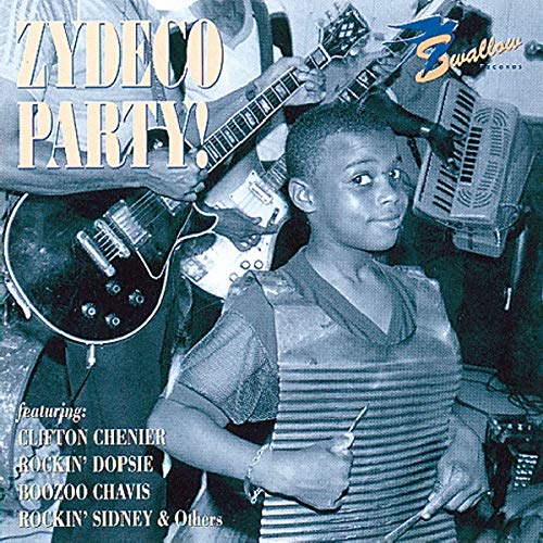 Zydeco Party CD cover featuring a young musician with guitar and accordion.
