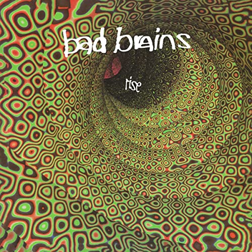 Psychedelic album cover for Bad Brains’ “Rise” with swirling green and red patterns.