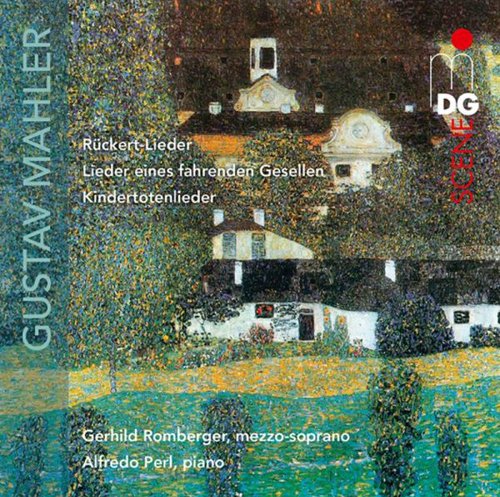 "Album cover with Gustav Mahler's name and pointillist artwork of a house by water."