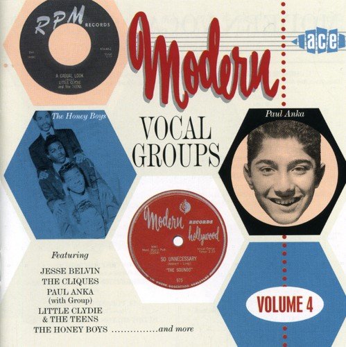 CD cover for "Modern Vocal Groups Vol.4" featuring vintage record labels and portraits.
