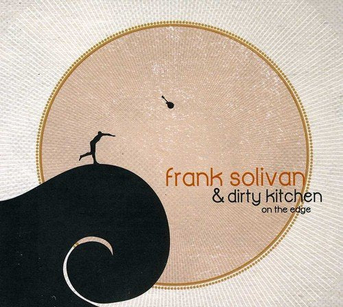 Album cover with silhouette of person balancing on a curved hill, beige and black design.