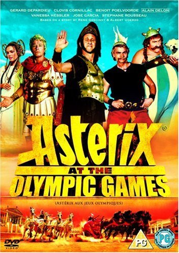 DVD cover for "Asterix At The Olympic Games" featuring costumed characters.