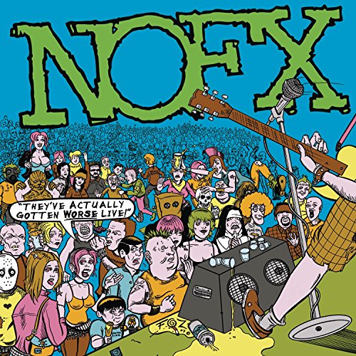 Cartoon album cover for NOFX live CD, featuring a crowded concert scene.
