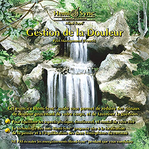 "Hemi-Sync CD cover with a serene waterfall scene and French text."