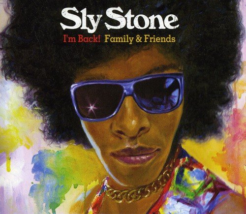 Sly Stone's album cover featuring a man with afro and sunglasses against colorful background.