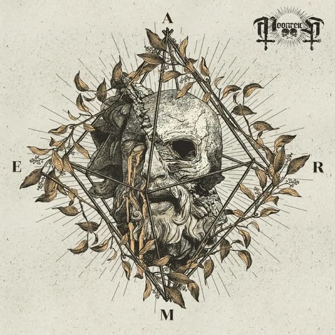 CD cover: Skull within a geometric design of thorns and leaves.