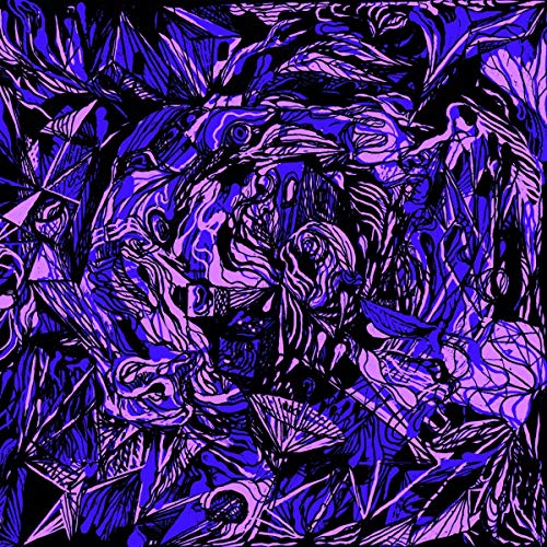 Abstract purple and black swirling lines and shapes on vinyl record cover.
