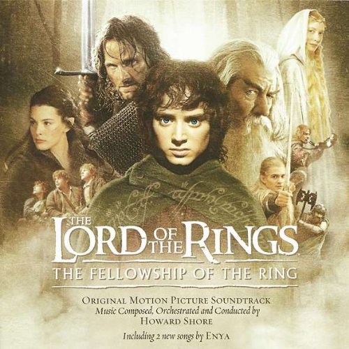 "Lord of the Rings soundtrack cover featuring main characters from the movie."