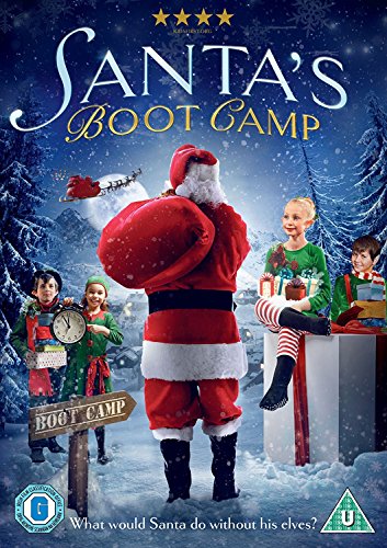 "Santa's Boot Camp DVD cover featuring Santa and children in a snowy scene."