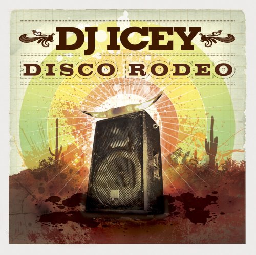 "CD cover with speaker, desert scene, and text 'DJ ICEY DISCO RODEO'."