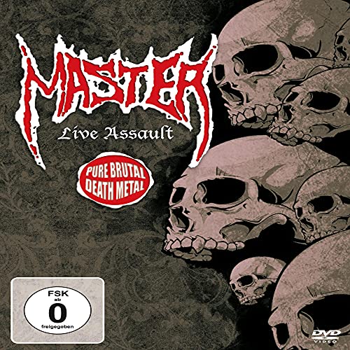 DVD cover for "Live Assault" by Master, featuring skulls and band logo.