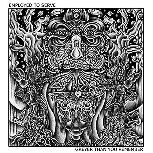 "Album cover with black and white abstract illustration surrounded by white border."